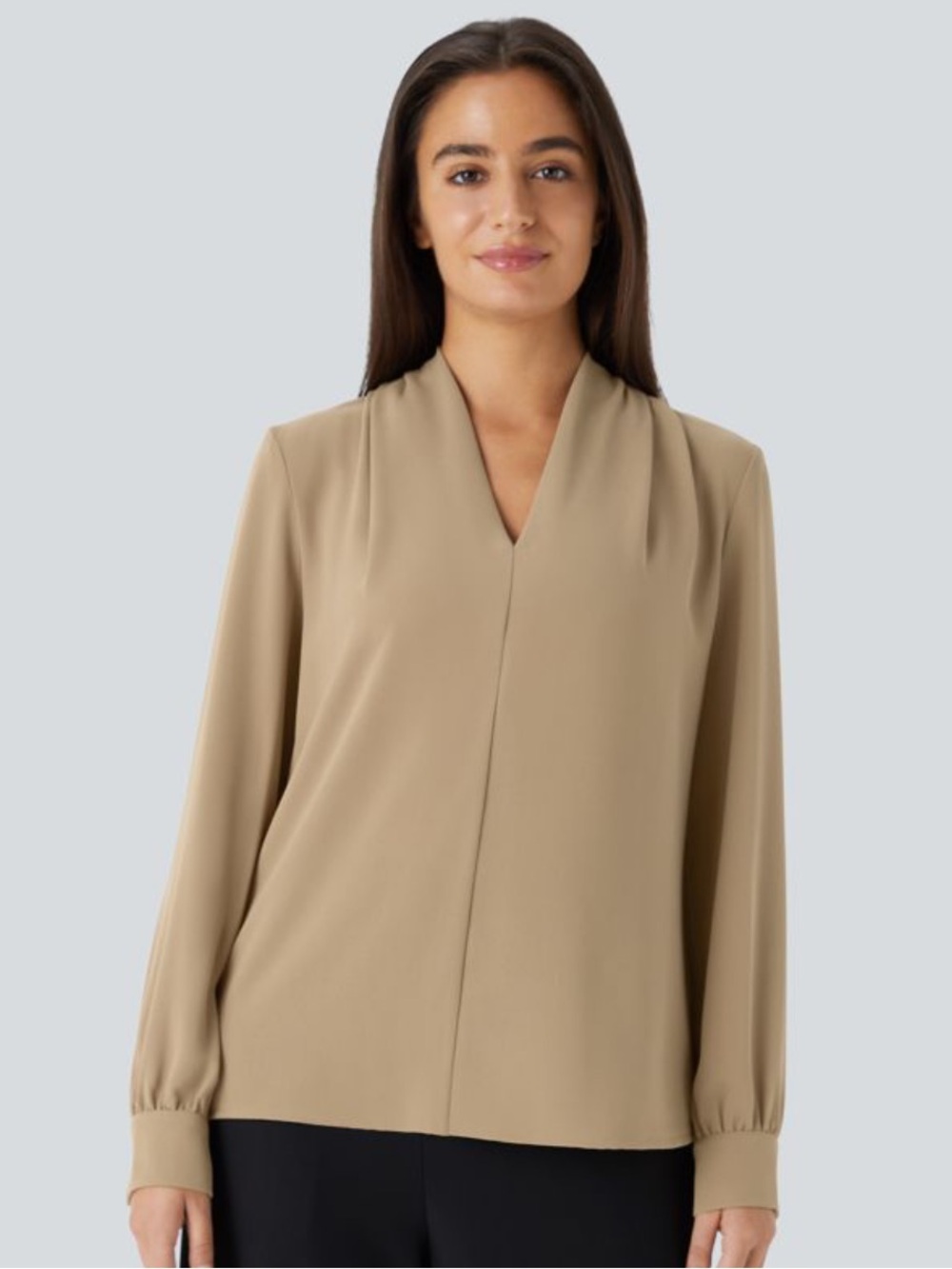 NWT Halara V Neck Long Sleeve Work Blouse In Light Brown Size M